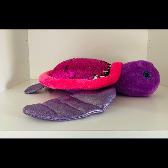 Pink and purple plush sea turtle with sequin back - Picture 3 of 5